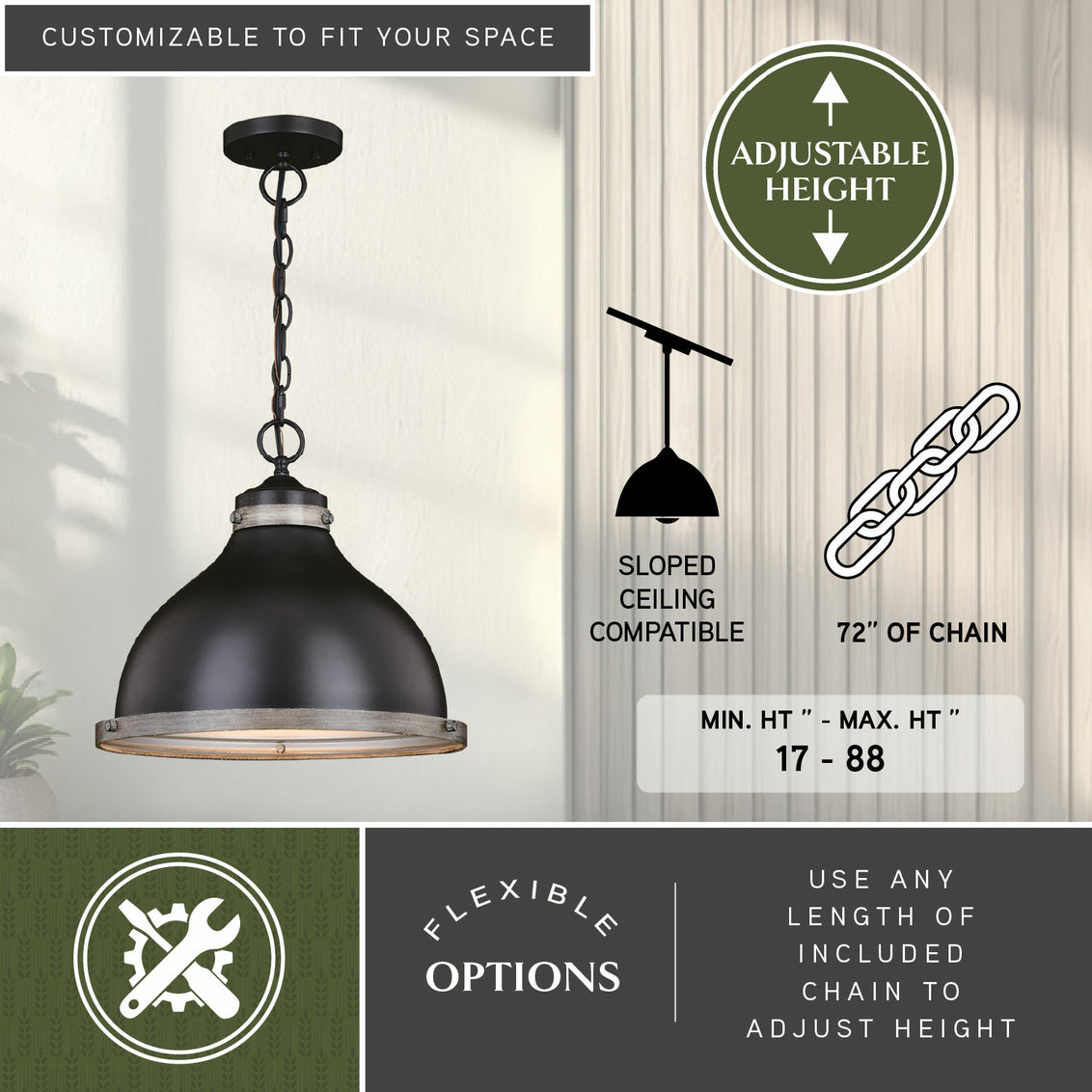 Vaxcel Sheffield 15-in. Pendant New Bronze and Distressed Ash with Light Silver Inner
