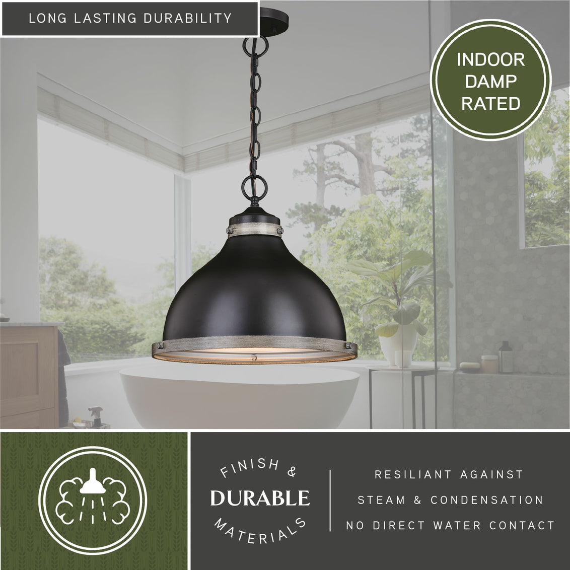 Vaxcel Sheffield 15-in. Pendant New Bronze and Distressed Ash with Light Silver Inner