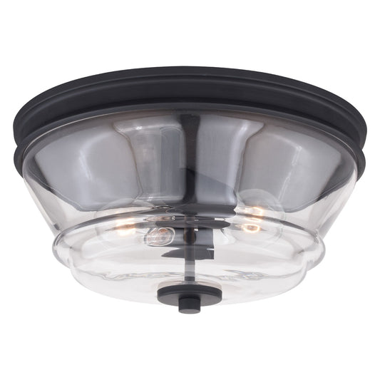 Vaxcel Toledo 13" W Black Industrial Flush Mount Ceiling Light Fixture Clear Glass