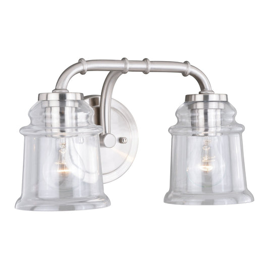 Vaxcel Toledo 2-Light Satin Nickel Industrial Jar Bathroom Vanity Fixture