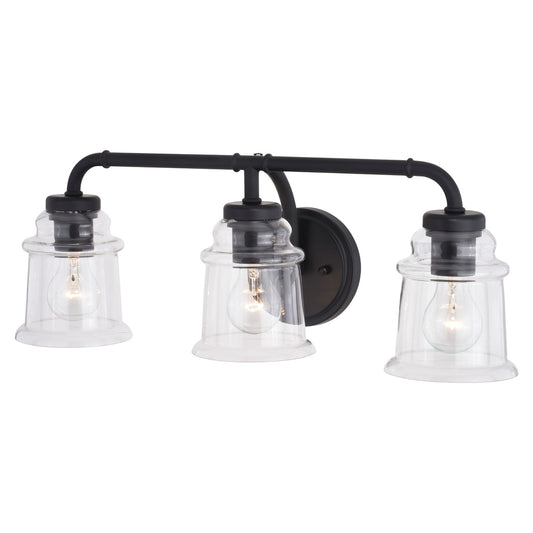 Vaxcel Toledo 3-Light Black Industrial Bathroom Vanity Fixture Clear Glass