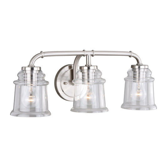 Vaxcel Toledo 3-Light Satin Nickel Industrial Jar Bathroom Vanity Fixture