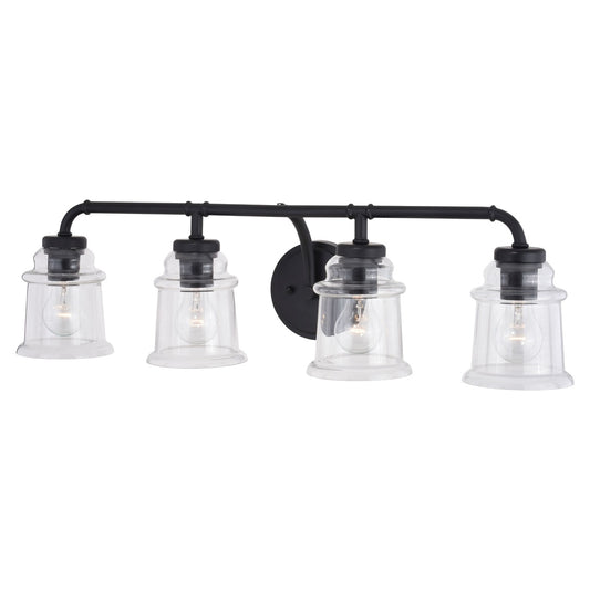 Vaxcel Toledo 4-Light Black Industrial Bathroom Vanity Fixture Clear Glass