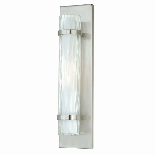Vaxcel Vilo 1-Light Satin Nickel Cylinder Flush ADA Wall Sconce White Glass