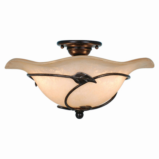 Vaxcel Vine 15" W Black Rustic Semi Flush Mount Ceiling Light Amber Glass