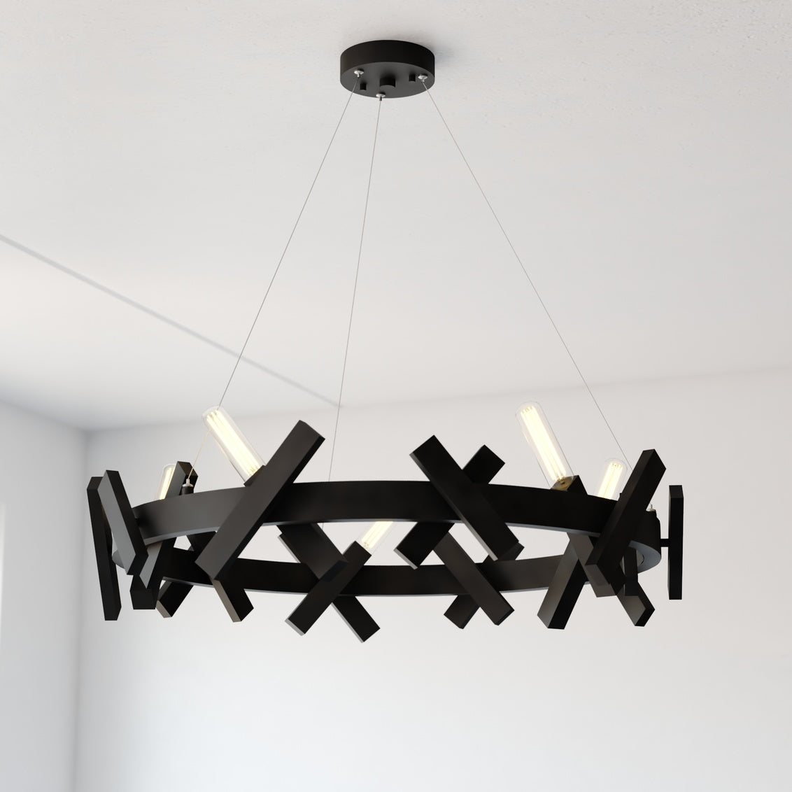 Vaxcel Wells 5-Light Matte Black Contemporary Wheel Chandelier