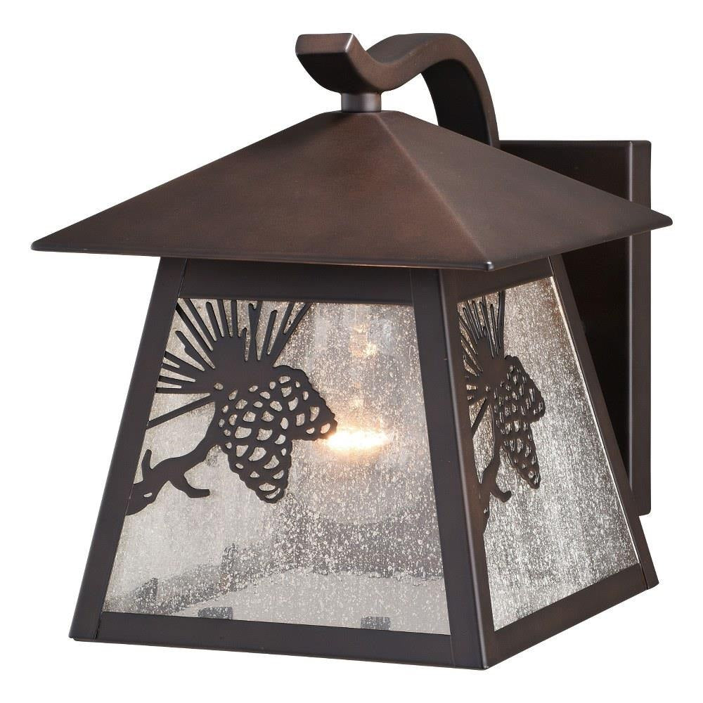 Vaxcel Whitebark 1-Light Bronze Rustic Outdoor Wall Lantern Clear Etched Glass