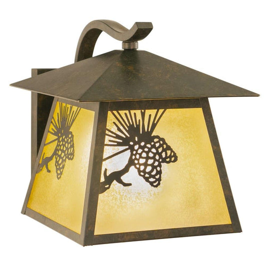 Vaxcel Whitebark 1-Light Bronze Rustic Pinecone Outdoor Wall Lantern Amber Glass