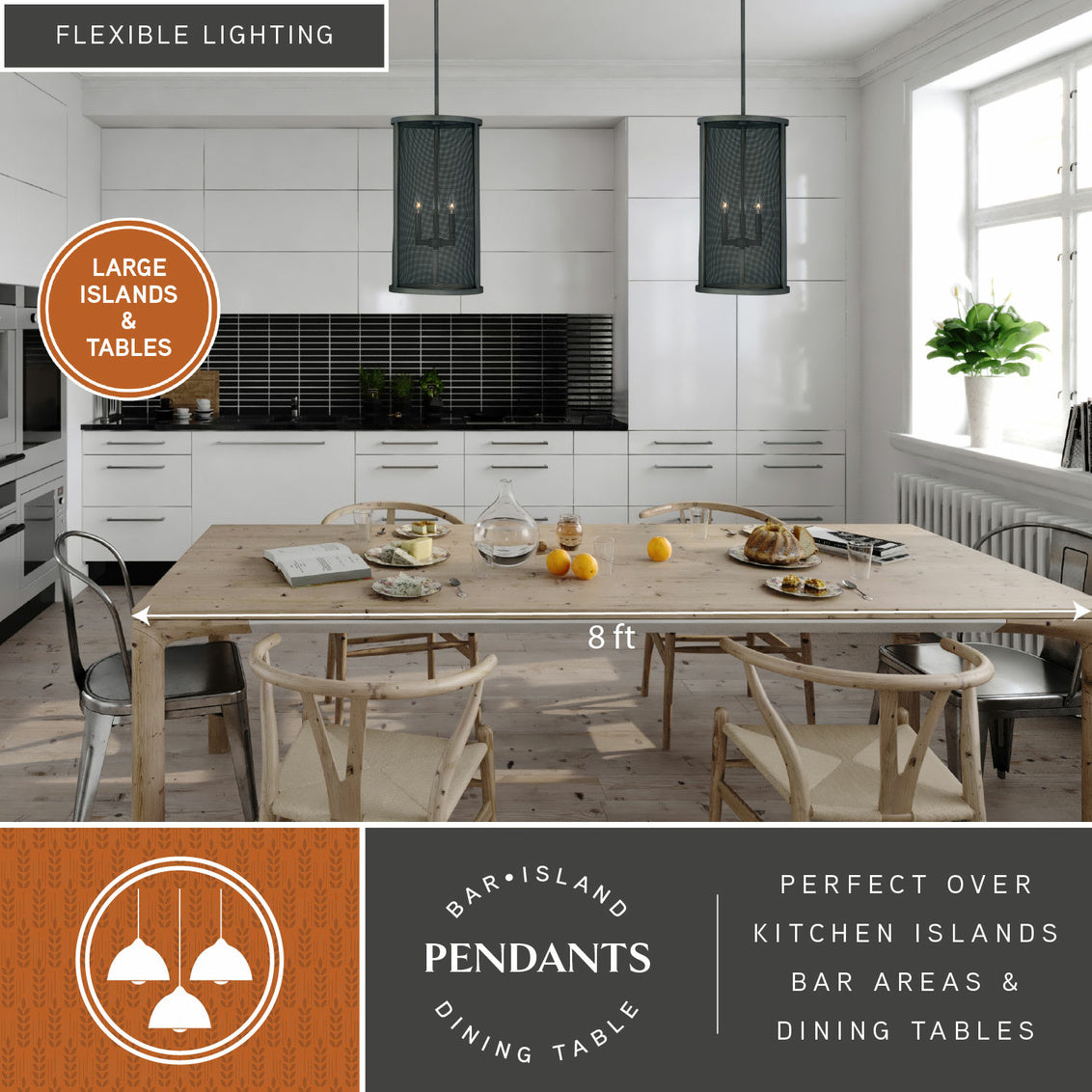 Vaxcel Wicker Park 8L Linear Chandelier Warm Pewter