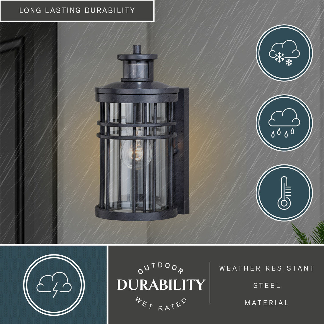 Vaxcel Wrightwood Black Motion Sensor Dusk-to-Dawn Outdoor Wall Light