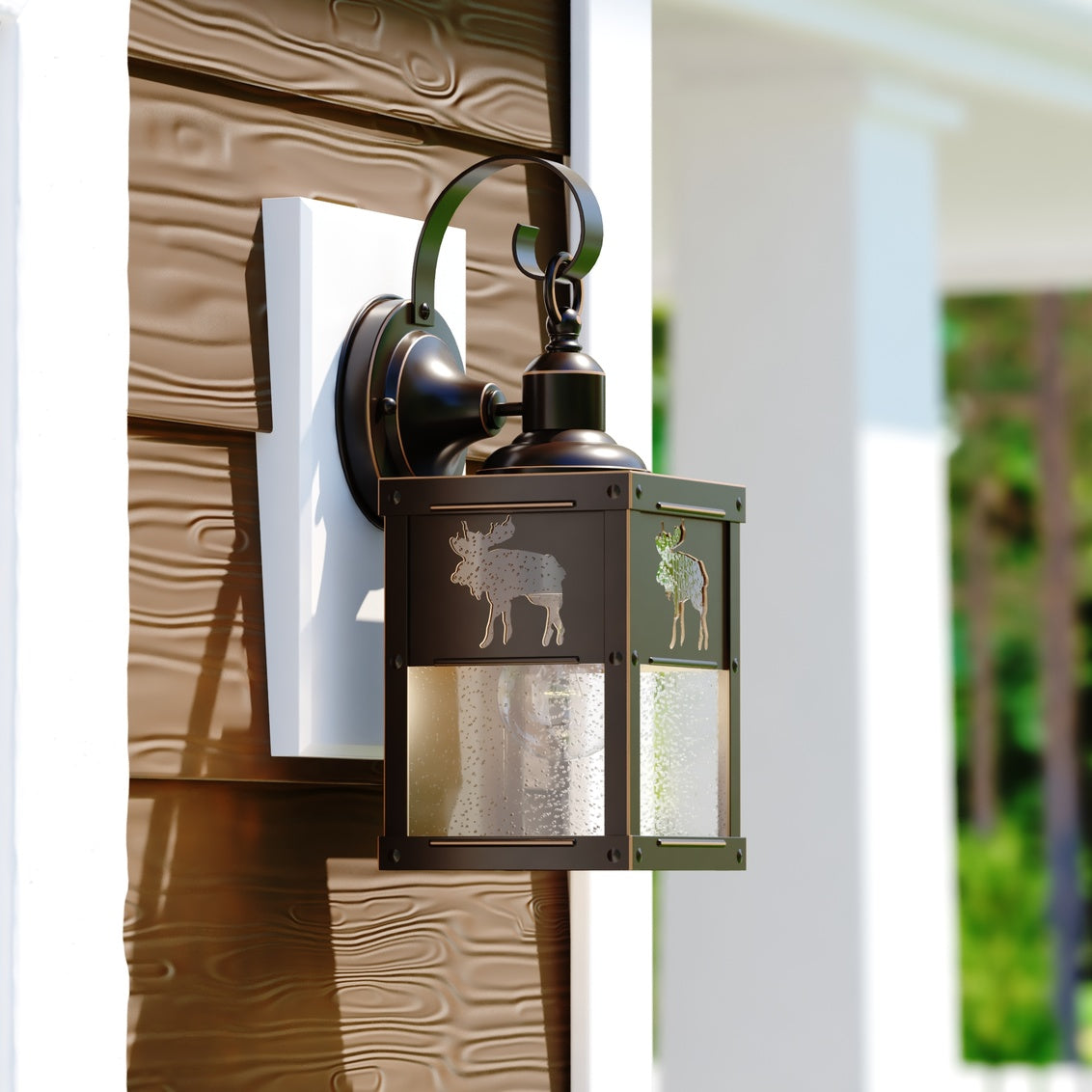 Vaxcel Yellowstone 1-Light Bronze Rustic Moose Tree Outdoor Wall Lantern Clear Glass