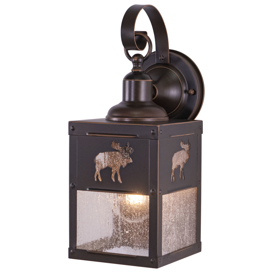 Vaxcel Yellowstone 1-Light Bronze Rustic Moose Tree Outdoor Wall Lantern Clear Glass