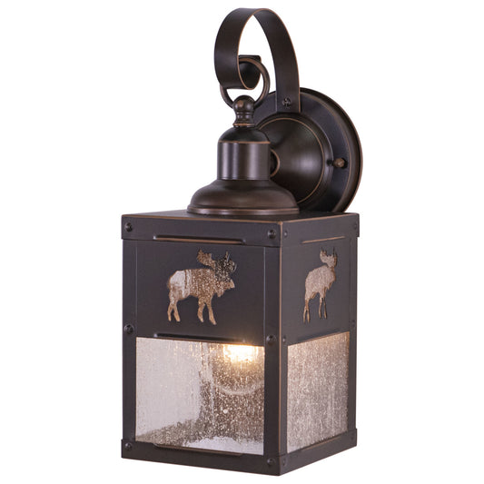 Vaxcel Yellowstone 1-Light Bronze Rustic Moose Tree Outdoor Wall Lantern Clear Glass