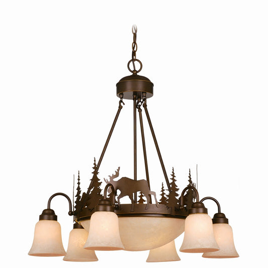 Vaxcel Yellowstone 9-Light Bronze Rustic Moose Chandelier