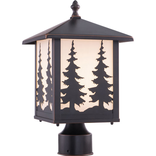 Vaxcel Yosemite 1-Light Bronze Rustic Outdoor Tree Post Light White Glass