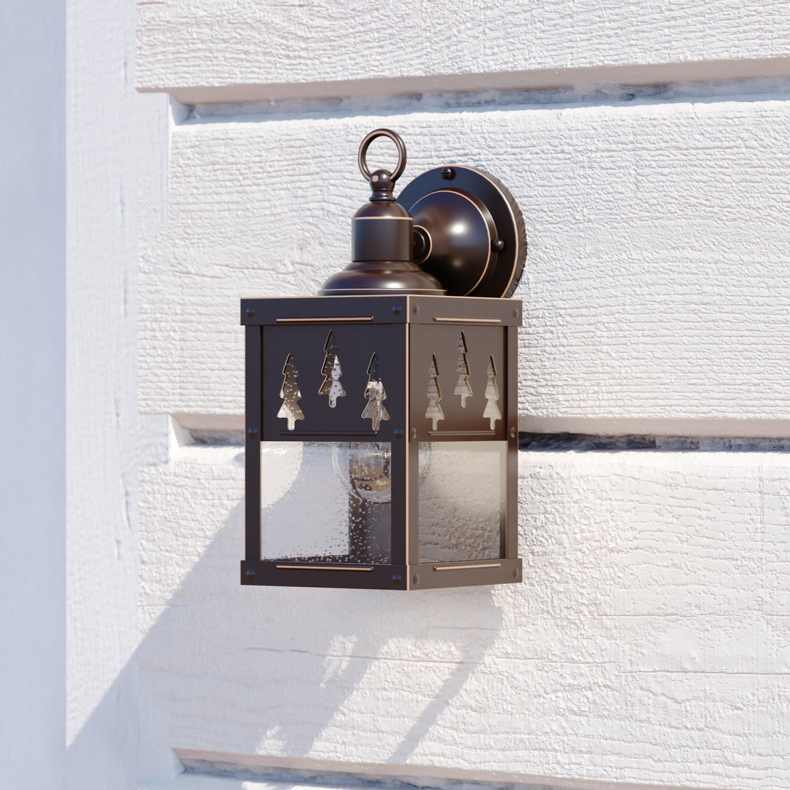 Vaxcel Yosemite 1-Light Bronze Rustic Tree Outdoor Wall Lantern Clear Glass
