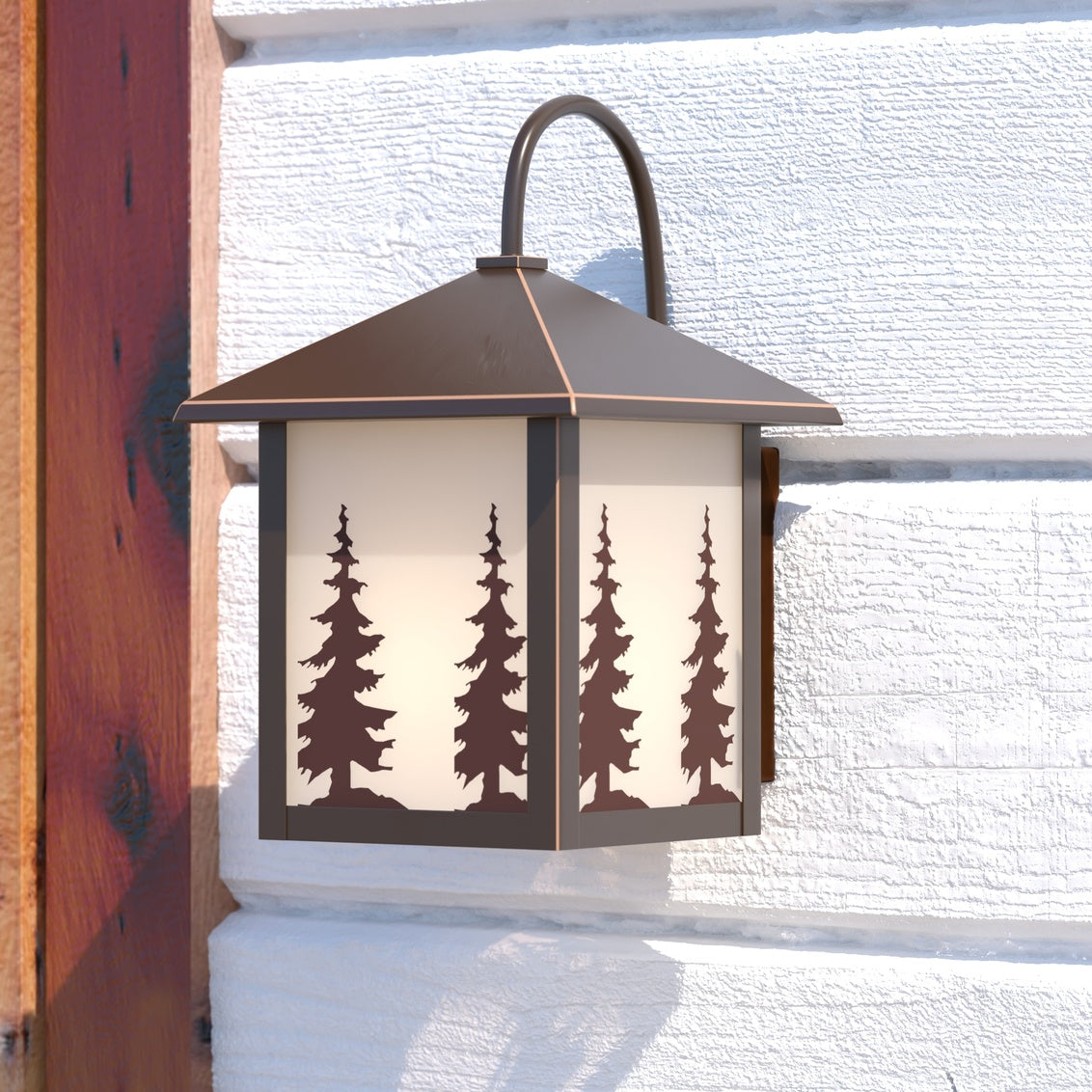 Vaxcel Yosemite 1-Light Bronze Rustic Tree Outdoor Wall Lantern White Glass