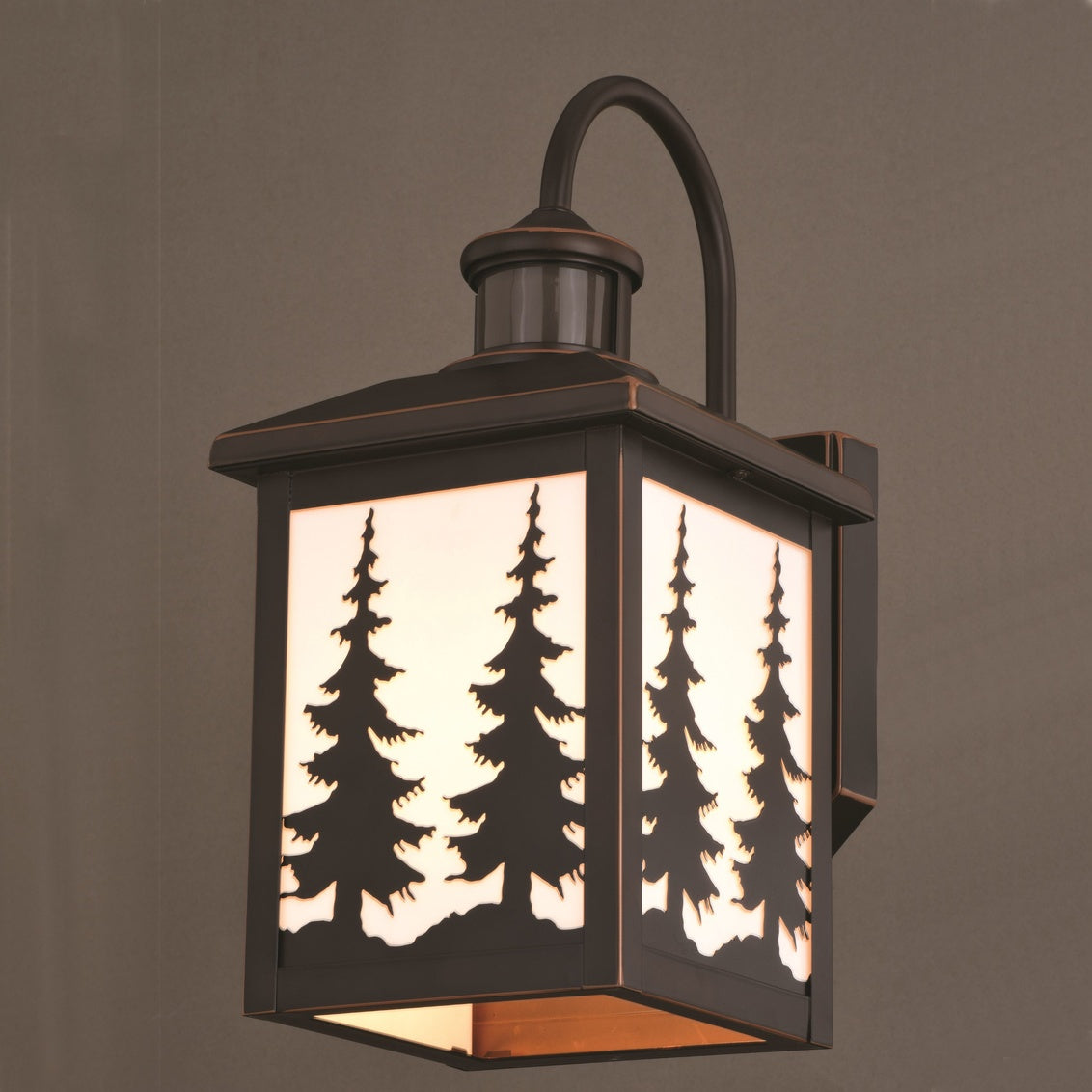 Vaxcel Yosemite Bronze Motion Sensor Dusk-to-Dawn Rustic Outdoor Wall Light White Glass