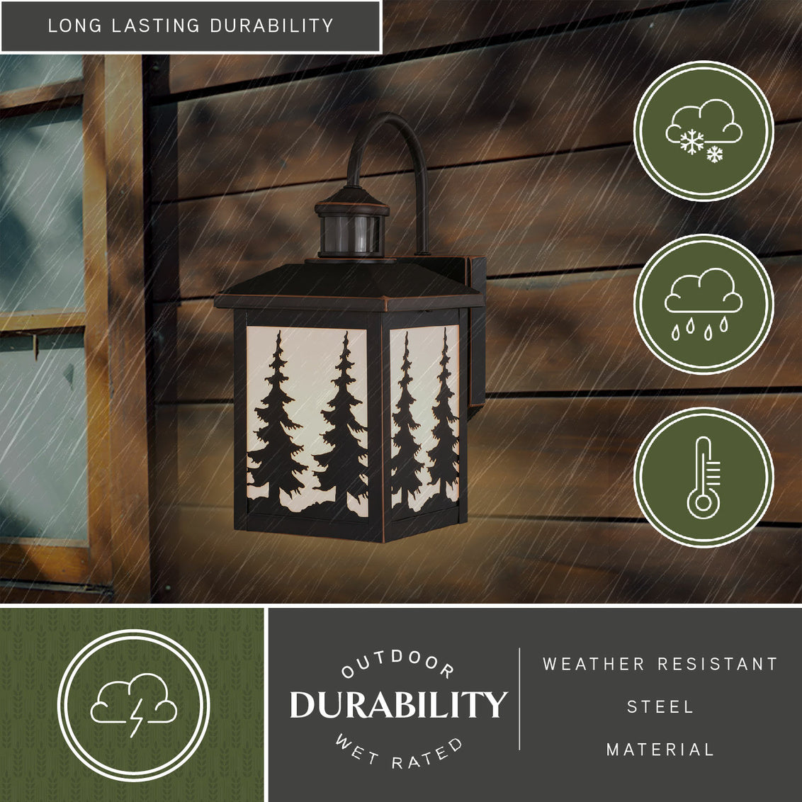 Vaxcel Yosemite Bronze Motion Sensor Dusk-to-Dawn Rustic Outdoor Wall Light White Glass