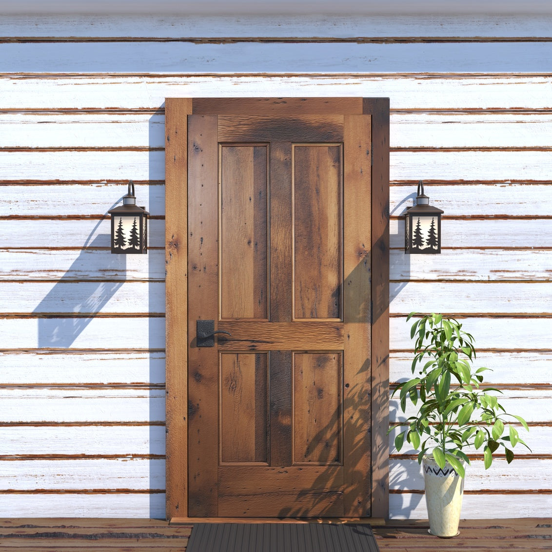 Vaxcel Yosemite Bronze Motion Sensor Dusk-to-Dawn Rustic Outdoor Wall Light White Glass