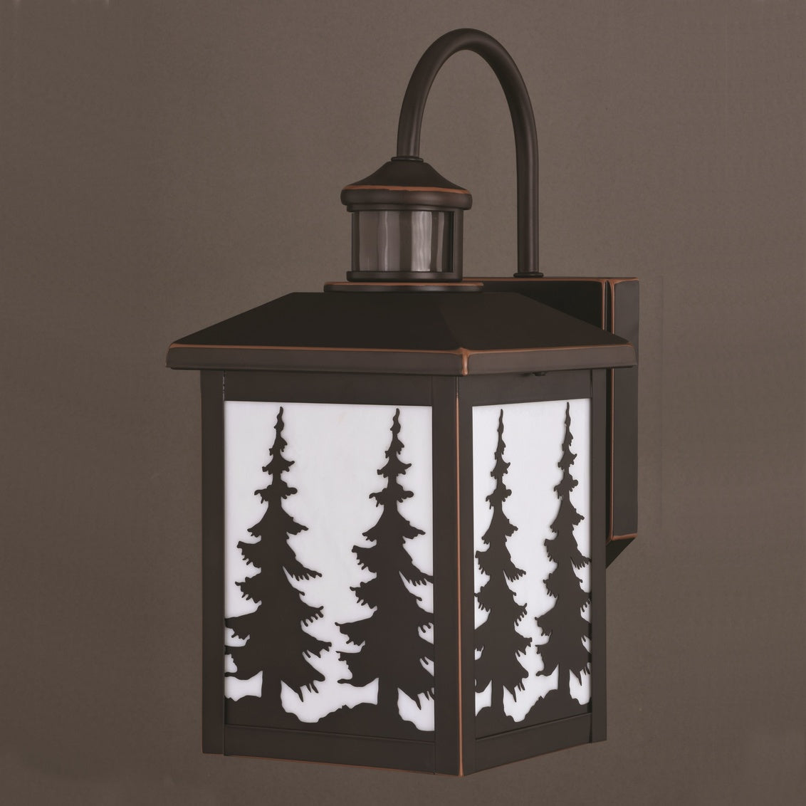 Vaxcel Yosemite Bronze Motion Sensor Dusk-to-Dawn Rustic Outdoor Wall Light White Glass