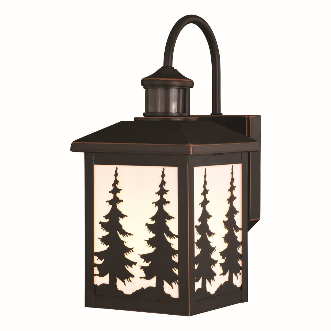 Vaxcel Yosemite Bronze Motion Sensor Dusk-to-Dawn Rustic Outdoor Wall Light White Glass
