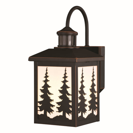 Vaxcel Yosemite Bronze Motion Sensor Dusk-to-Dawn Rustic Outdoor Wall Light White Glass