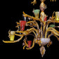 Vetreria Artistica Rosa Albero 12-Lights Amber Base With Polychrome Cups and Silver Leaves Glass Chandelier