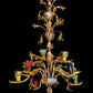 Vetreria Artistica Rosa Albero 12-Lights Amber Base With Polychrome Cups and Silver Leaves Glass Chandelier