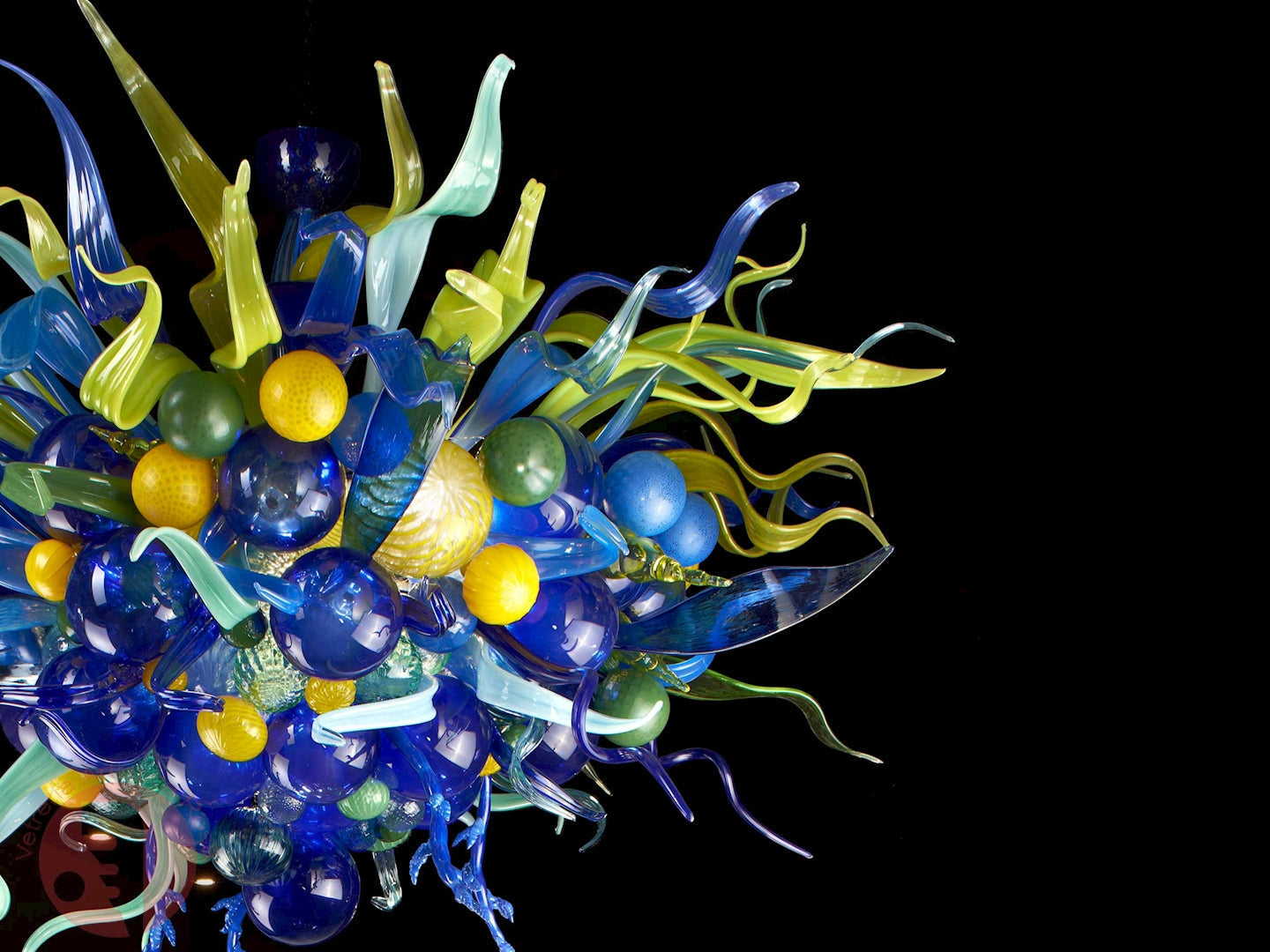 Vetreria Artistica Rosa Alga Marina 8-Lights Blue and Yellow Artistic Design Glass Chandelier