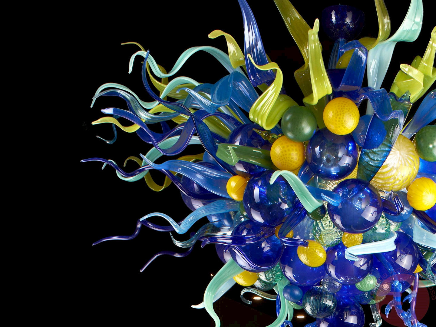 Vetreria Artistica Rosa Alga Marina 8-Lights Blue and Yellow Artistic Design Glass Chandelier