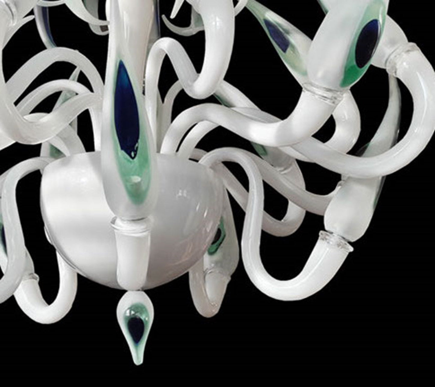 Vetreria Artistica Rosa Ali di Pavone 20-Lights Blue and Green Crystal Glass Chandelier