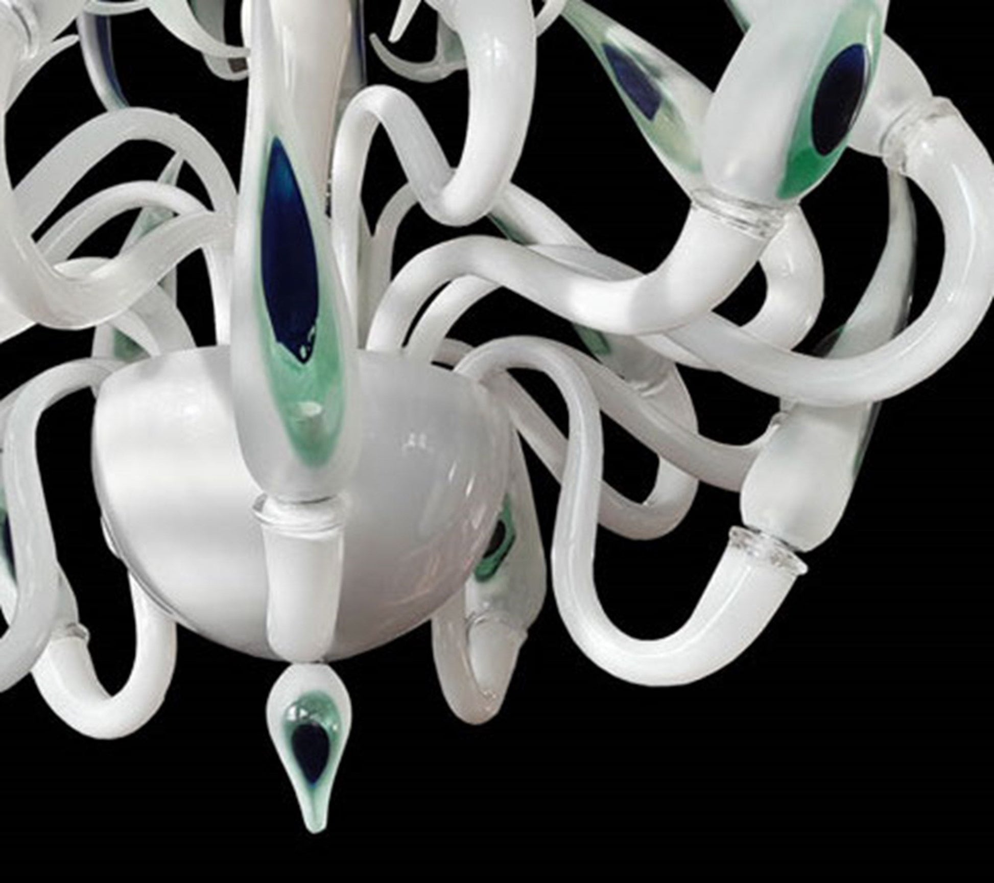 Vetreria Artistica Rosa Ali di Pavone 20-Lights Blue and Green Crystal Glass Chandelier