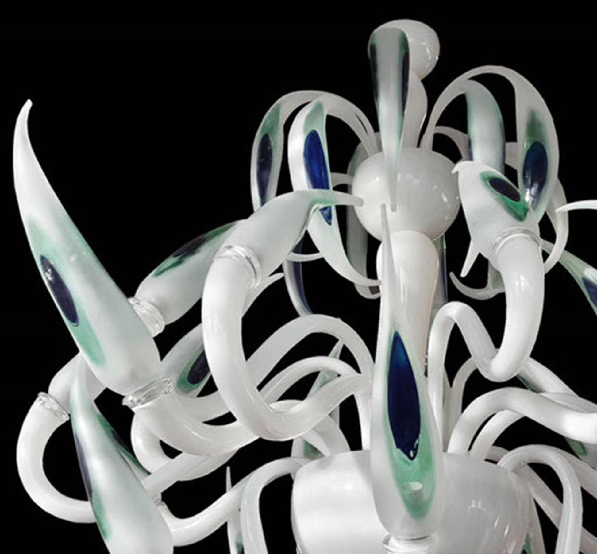 Vetreria Artistica Rosa Ali di Pavone 20-Lights Blue and Green Crystal Glass Chandelier
