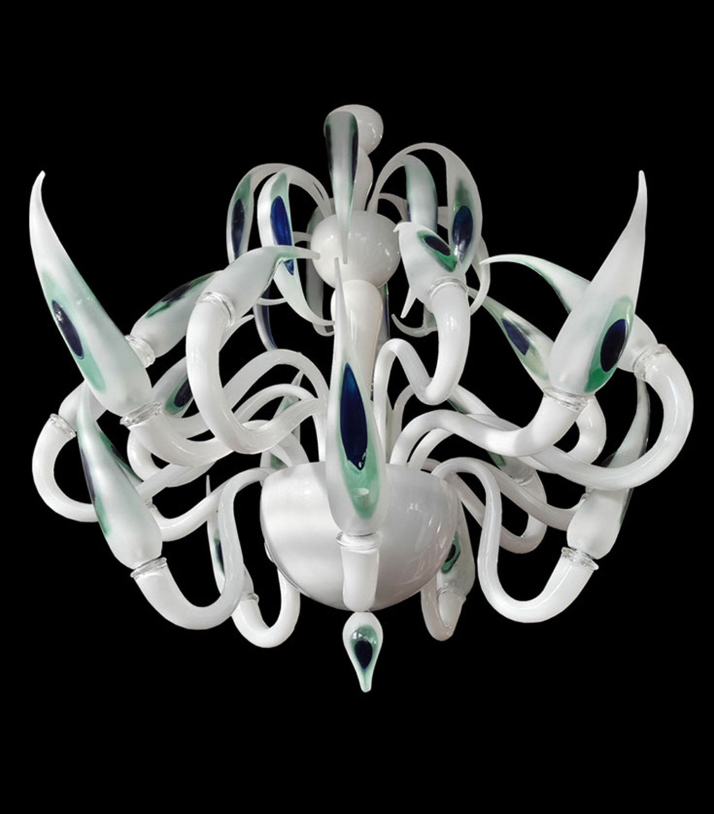 Vetreria Artistica Rosa Ali di Pavone 20-Lights Blue and Green Crystal Glass Chandelier