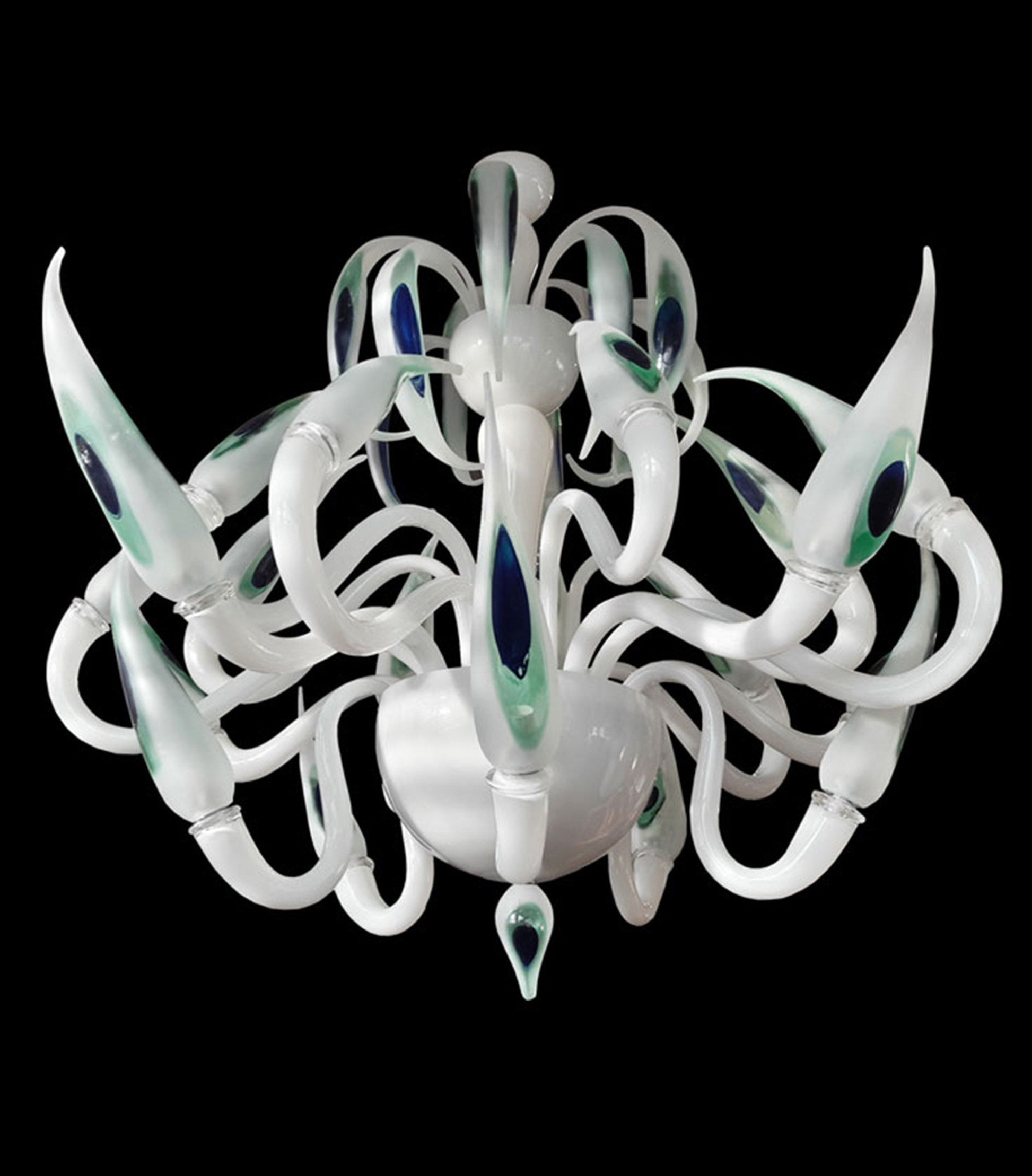 Vetreria Artistica Rosa Ali di Pavone 20-Lights Blue and Green Crystal Glass Chandelier
