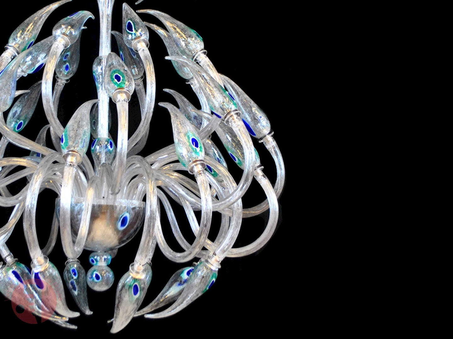 Vetreria Artistica Rosa Ali di Pavone 32-Lights Blue and Green Crystal Glass Chandelier