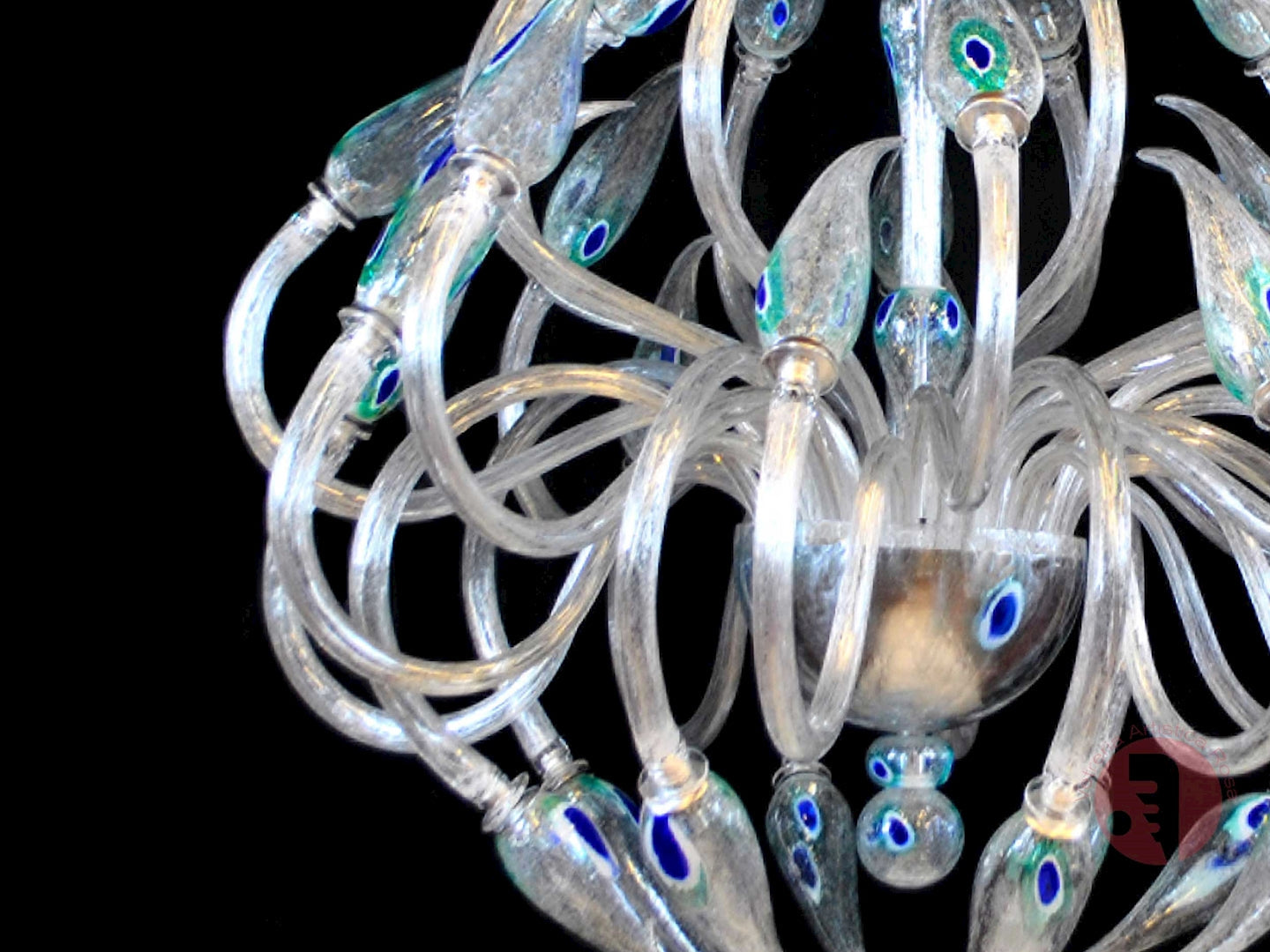 Vetreria Artistica Rosa Ali di Pavone 32-Lights Blue and Green Crystal Glass Chandelier