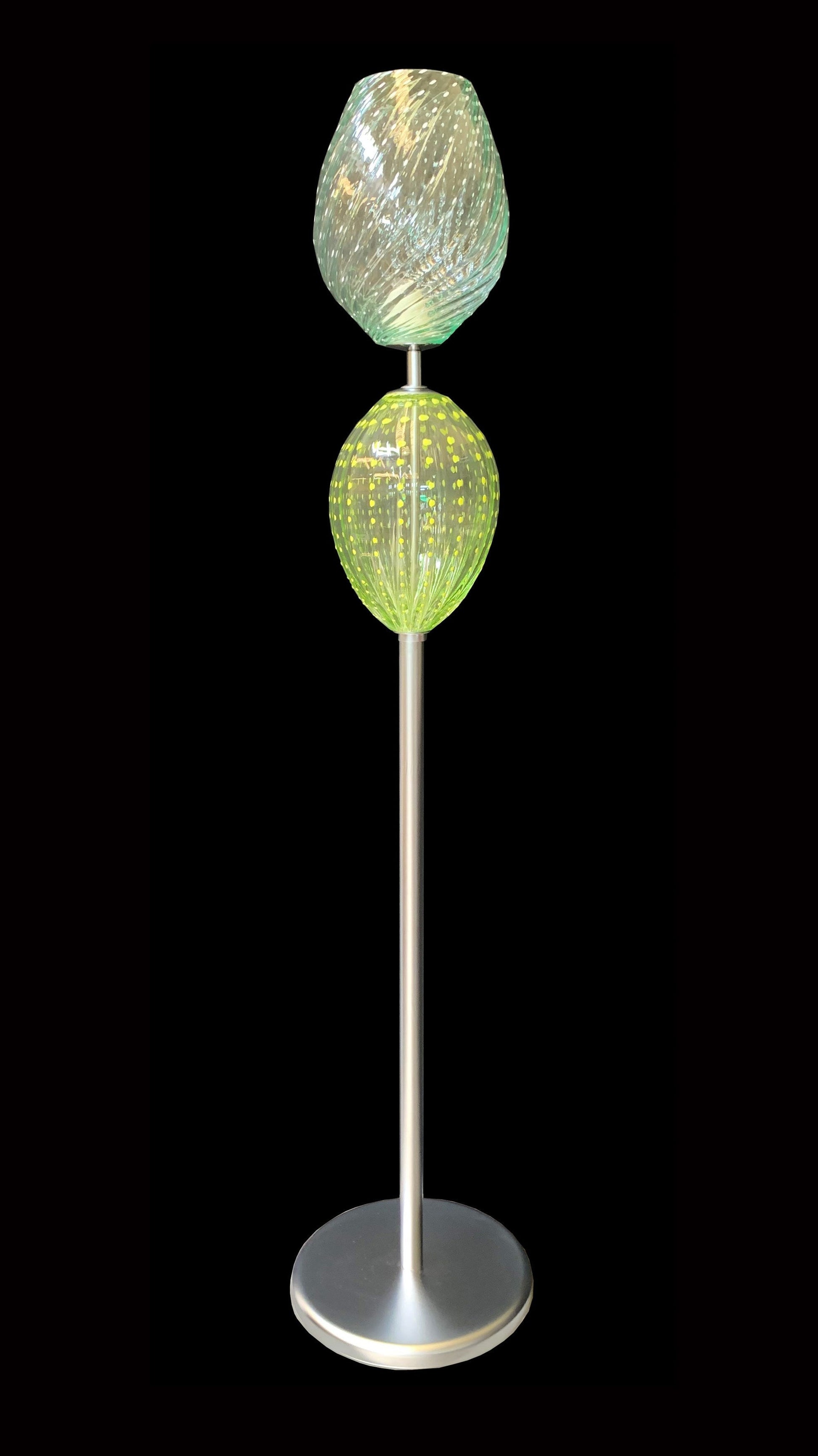 Vetreria Artistica Rosa Alyssa 67" Satin Chrome Frame With Green and White Two Oval Crystal Glass Shade Floor Lamp