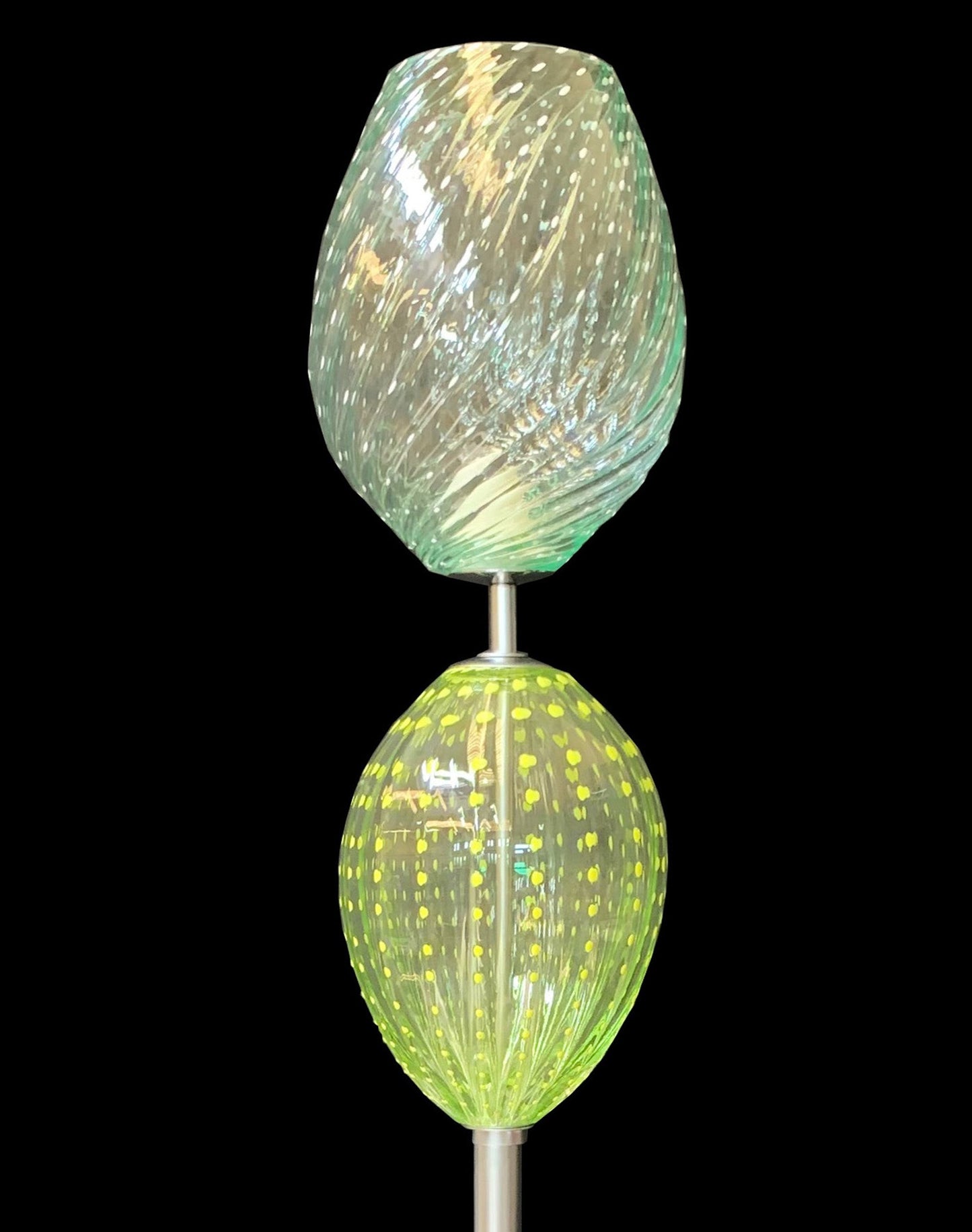 Vetreria Artistica Rosa Alyssa 67" Satin Chrome Frame With Green and White Two Oval Crystal Glass Shade Floor Lamp