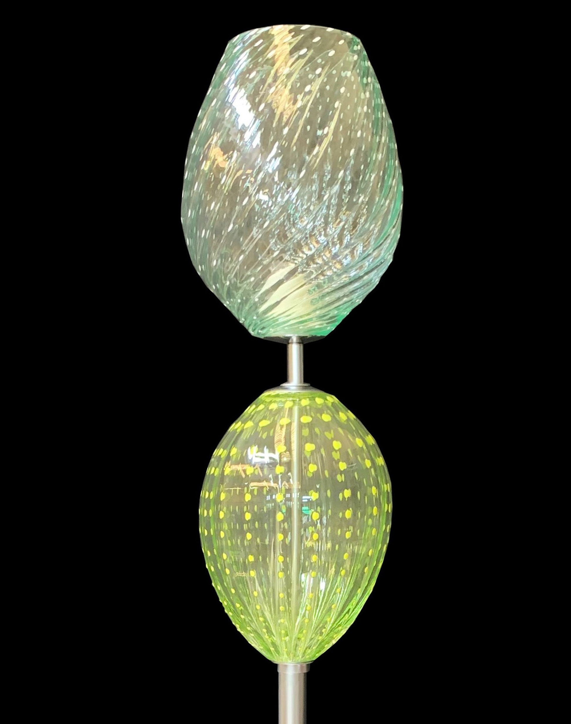 Vetreria Artistica Rosa Alyssa 67" Satin Chrome Frame With Green and White Two Oval Crystal Glass Shade Floor Lamp
