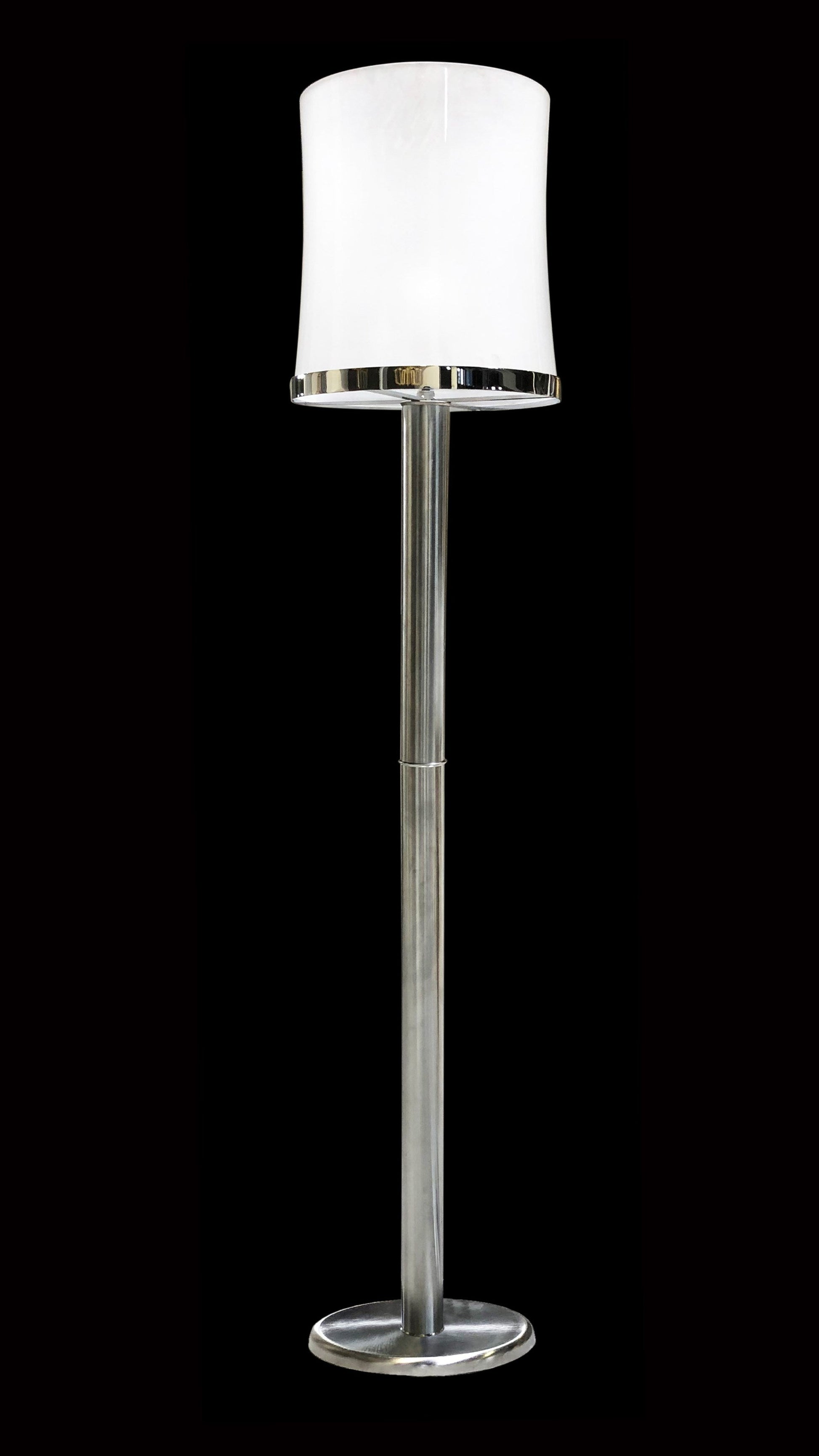 Vetreria Artistica Rosa Arianna 76" Satin Chrome Frame With Sandblasted Tapered Drum Glass Shade Floor Lamp