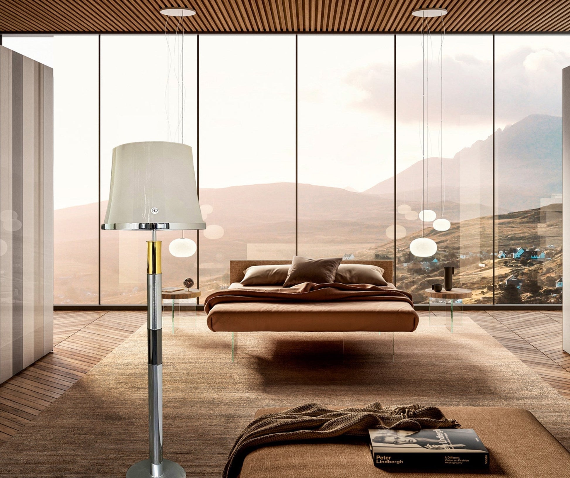 Vetreria Artistica Rosa Art 76" Chrome, Chrome Black and Shiny Gold Frame With Tapered Drum Glass Shade Floor Lamp