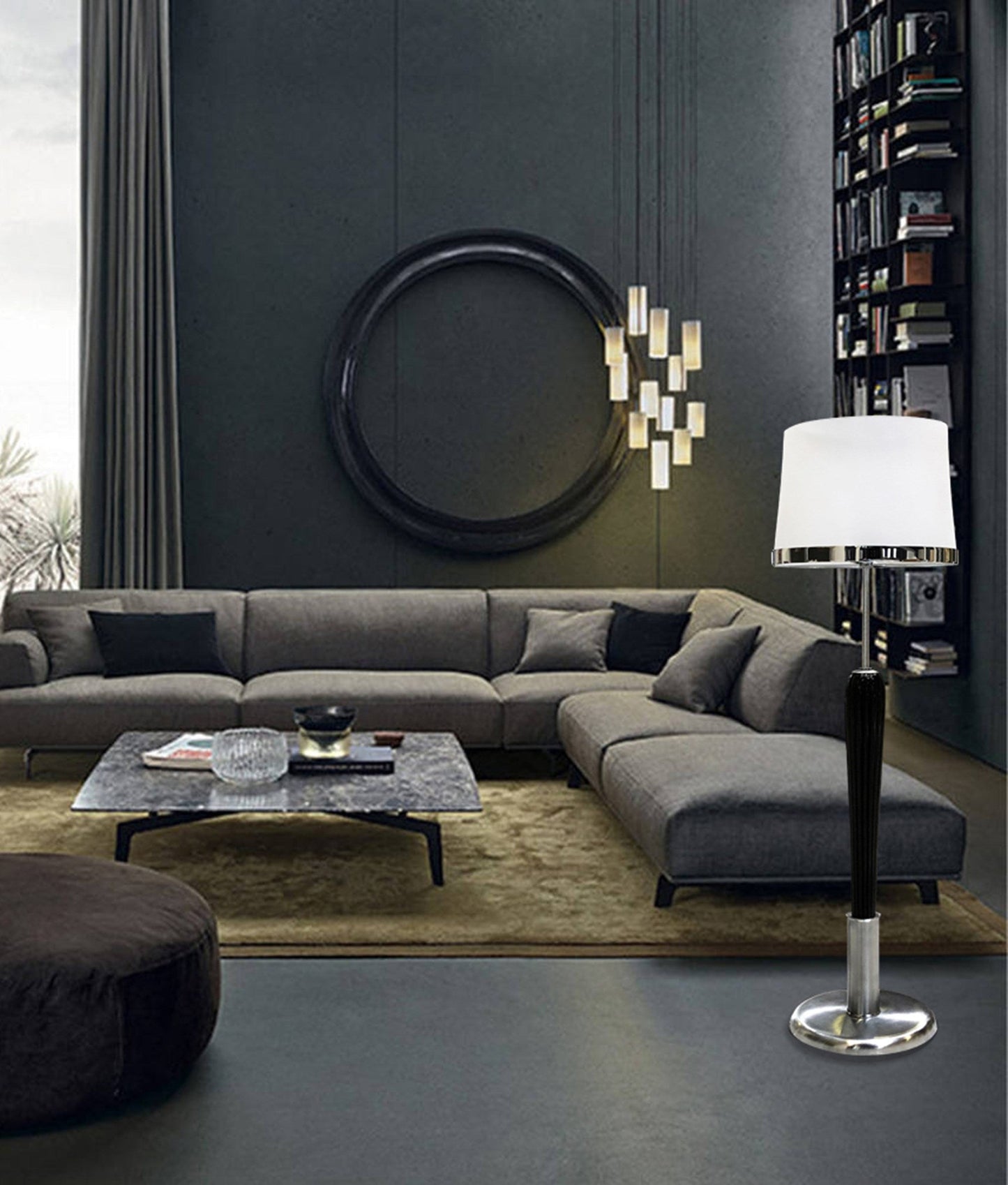 Vetreria Artistica Rosa Athena 50" Polished Chrome Frame With Sandblasted Tapered Drum Glass Shade Floor Lamp