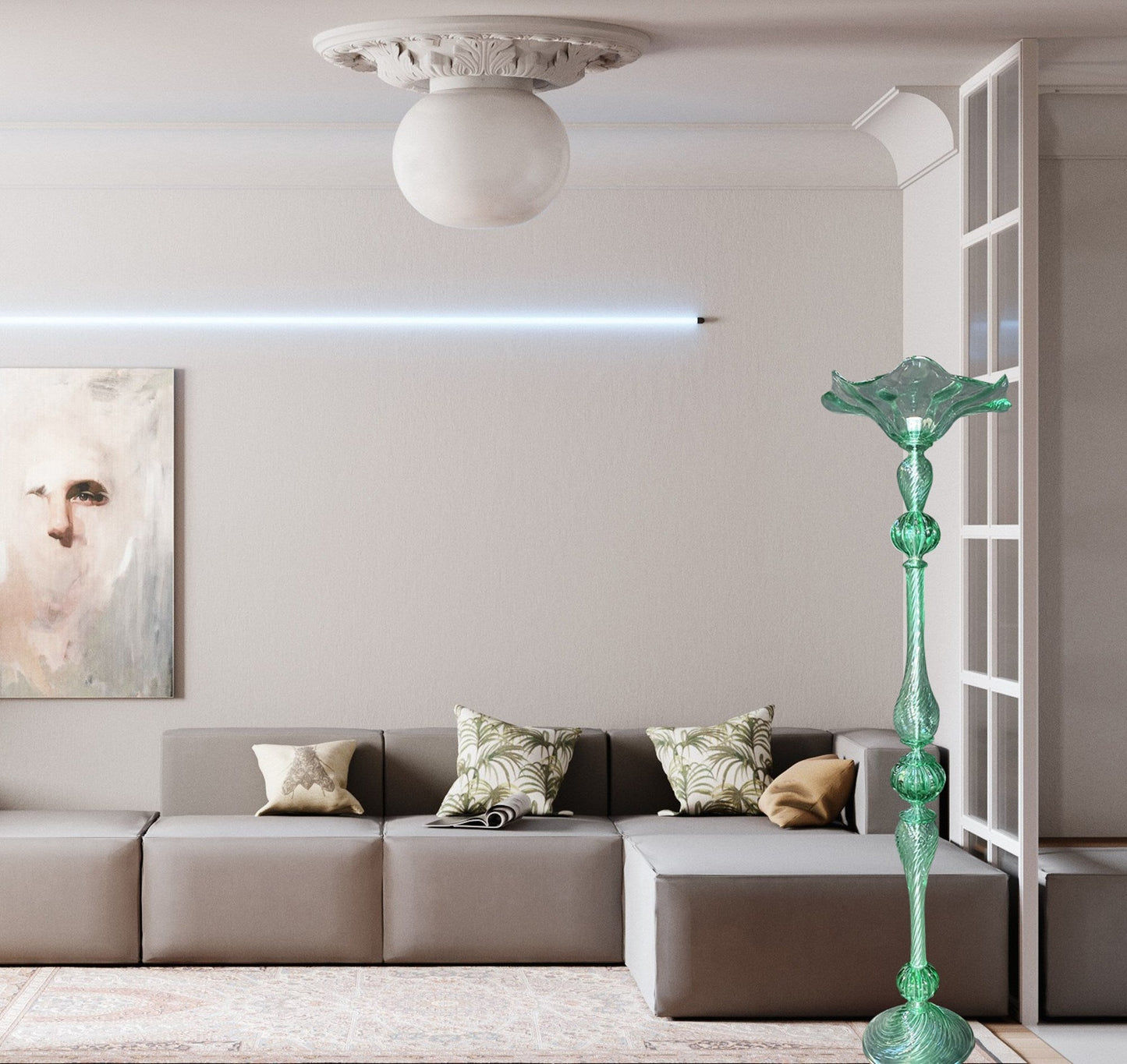 Vetreria Artistica Rosa Betulla 75" Green Crystal Glass Floor Lamp