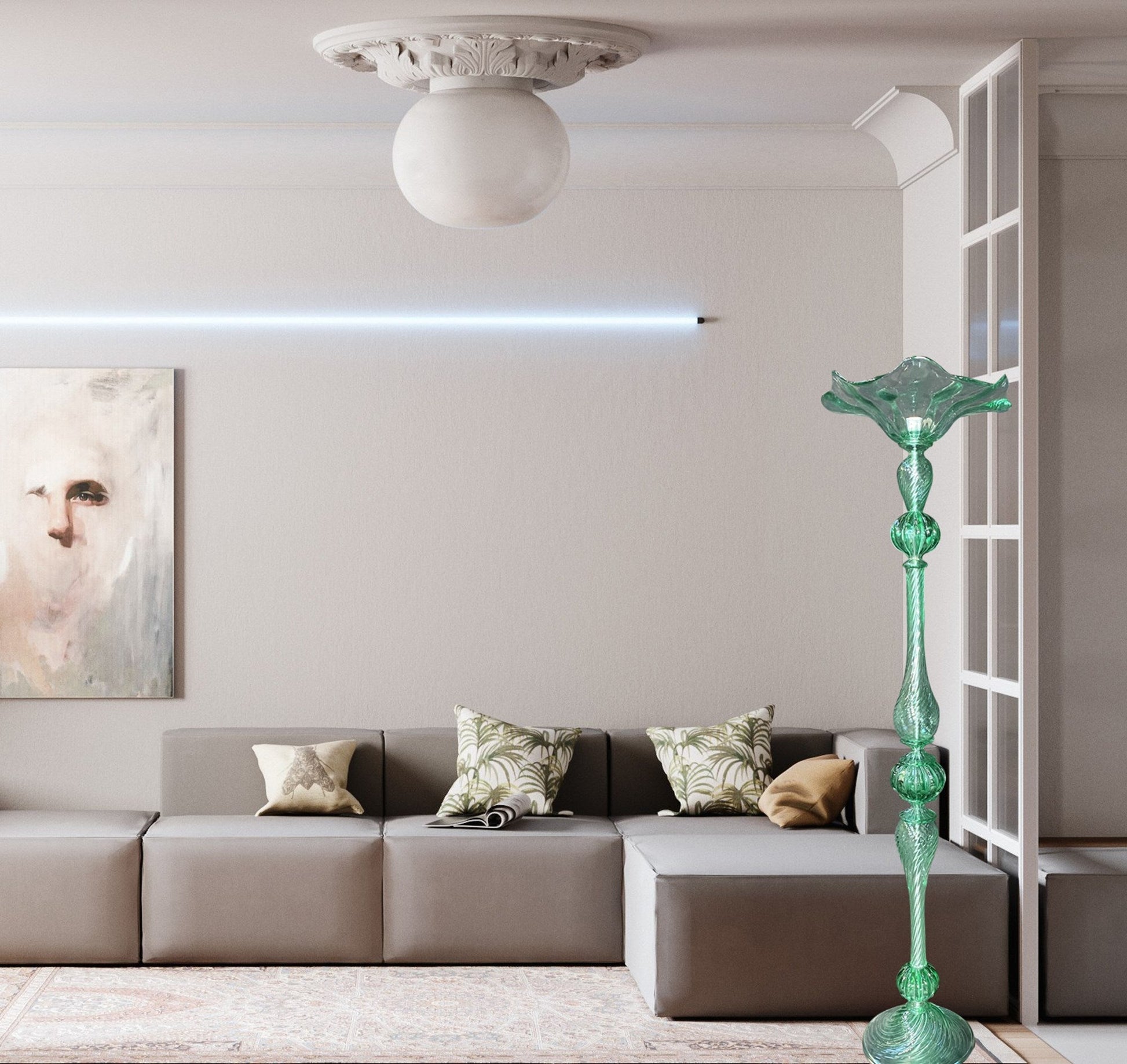 Vetreria Artistica Rosa Betulla 75" Green Crystal Glass Floor Lamp