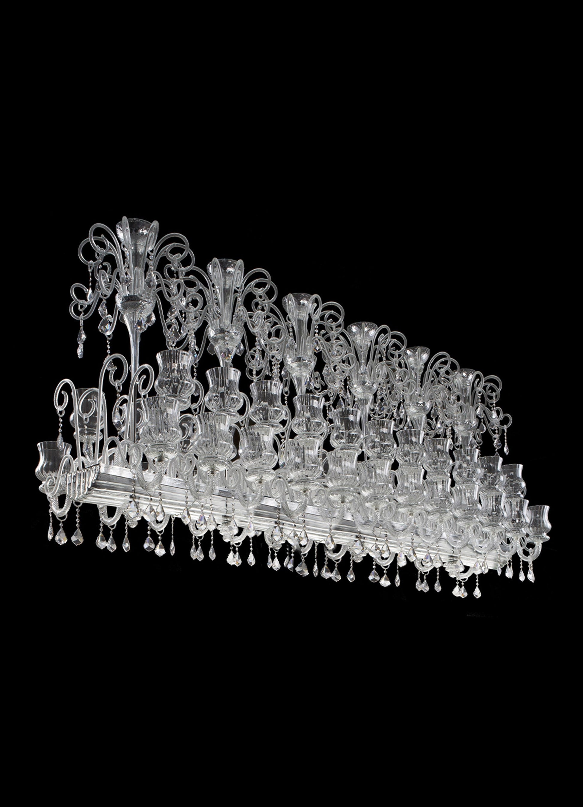 Vetreria Artistica Rosa Binario 14-Lights Crystal Clear Murano Glass Chandelier