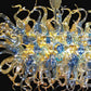Vetreria Artistica Rosa Binario Fiamme 40-Lights Blue and Yellow Crytal Flame Glass Chandelier