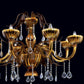 Vetreria Artistica Rosa Bronzo 8-Lights Bronze Base With Dark Amber Leaves and Crytal Pendants Glass Chandelier