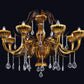 Vetreria Artistica Rosa Bronzo 8-Lights Bronze Base With Dark Amber Leaves and Crytal Pendants Glass Chandelier